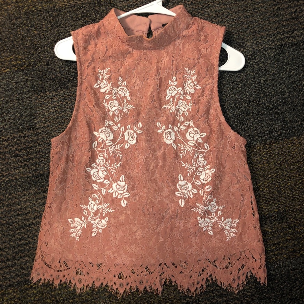 Pink and white mini turtleneck top
